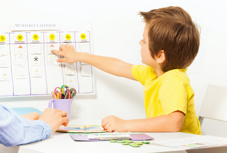 An autistic child following his daily routine